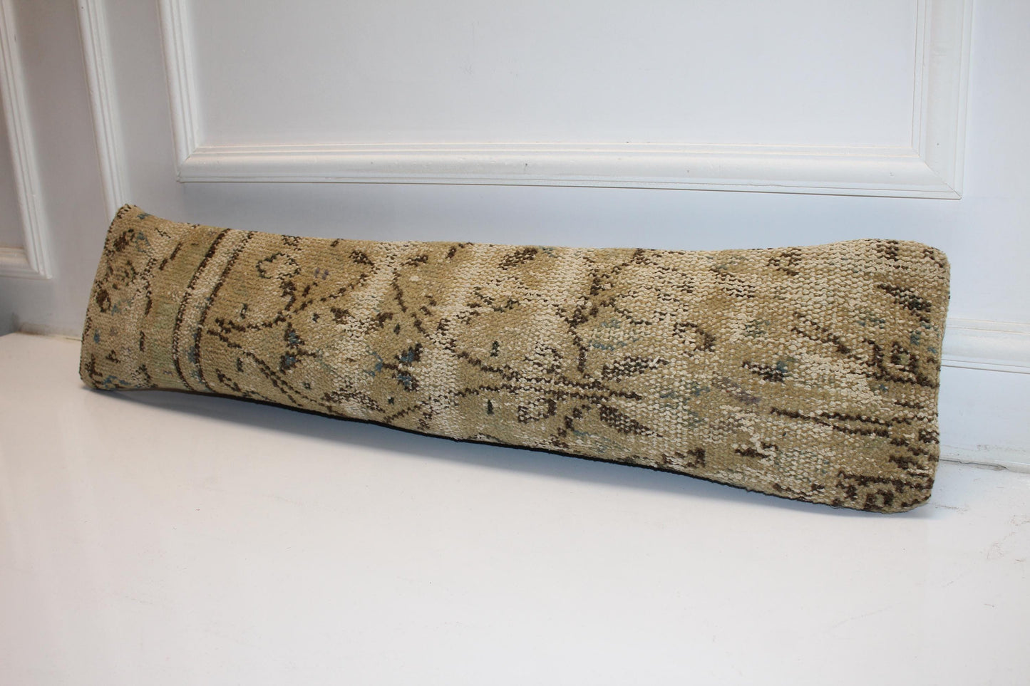 Neutral Beige Tan Brown, Rustic Boho Long Cushion, Handmade Rug Pillow