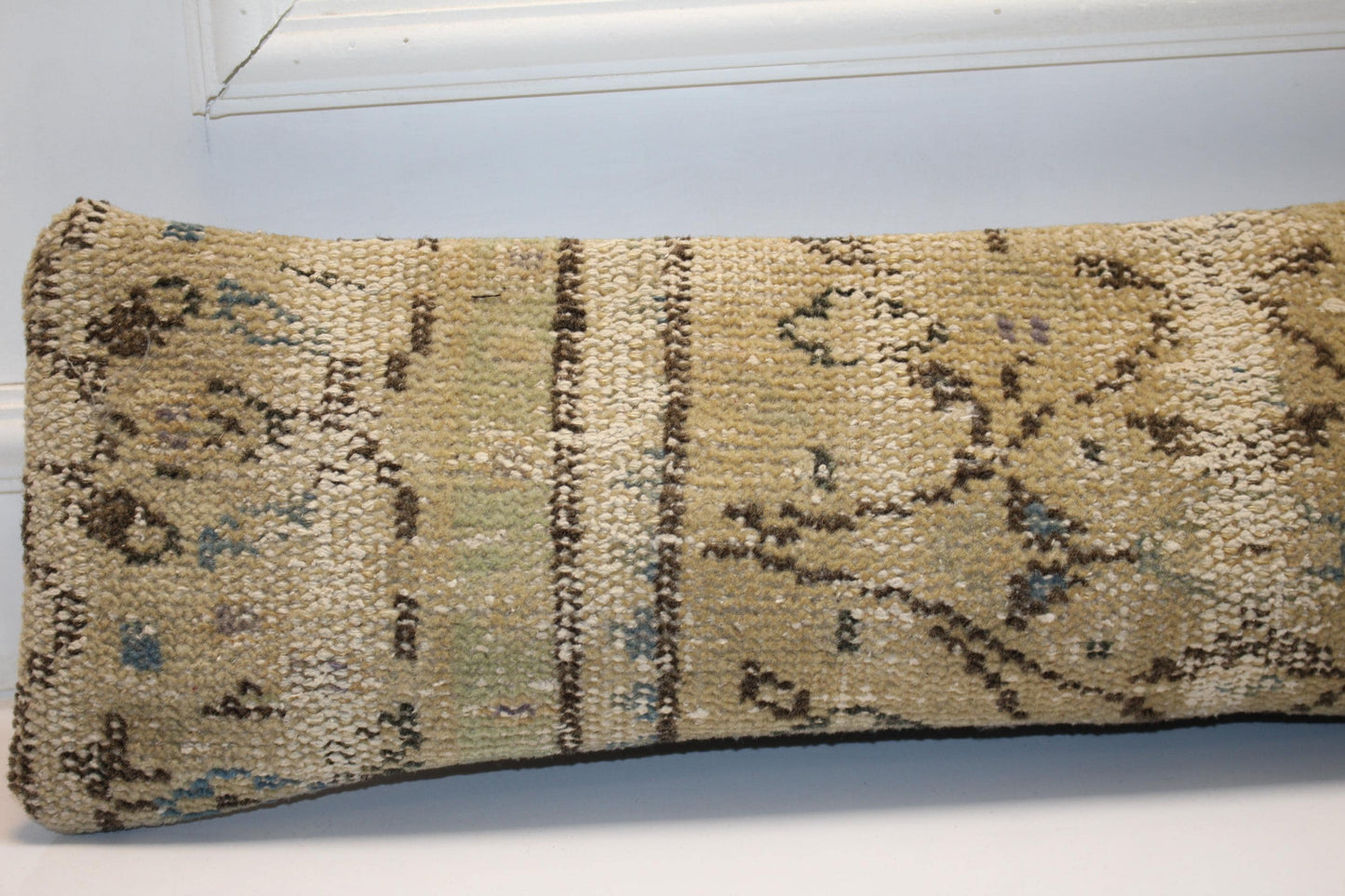 Neutral Beige Tan Brown, Rustic Boho Long Cushion, Handmade Rug Pillow