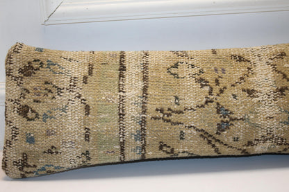 Neutral Beige Tan Brown, Rustic Boho Long Cushion, Handmade Rug Pillow