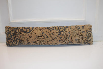 Earthy Taupe Gray Floral Rug Cushion, Vintage Long Sofa Pillow