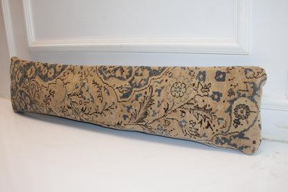 Earthy Taupe Gray Floral Rug Cushion, Vintage Long Sofa Pillow