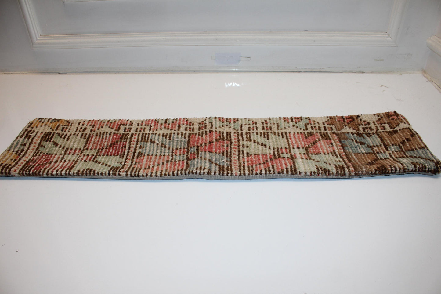 Pastel Coral Sage Geometric Rug Cushion, Boho Long Decorative Pillow