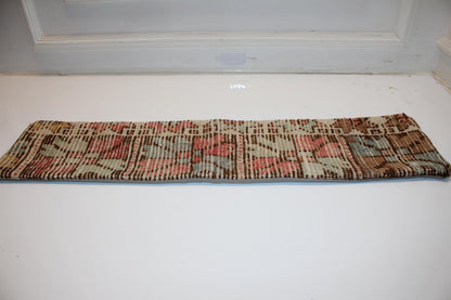 Pastel Coral Sage Geometric Rug Cushion, Boho Long Decorative Pillow