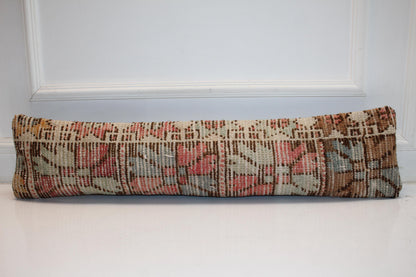 Pastel Coral Sage Geometric Rug Cushion, Boho Long Decorative Pillow