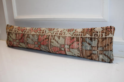 Pastel Coral Sage Geometric Rug Cushion, Boho Long Decorative Pillow