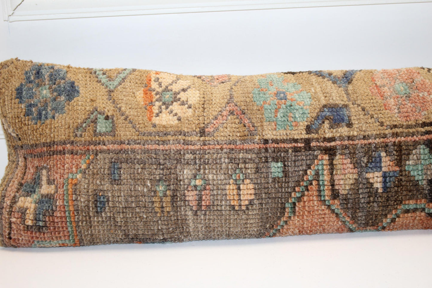 Tribal Motif Earth Tone Rug Cushion, Colorful Boho Long Sofa Pillow