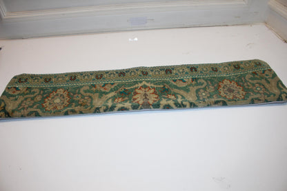 Teal Green Floral Rug Cushion, Antique Style Long Decorative Sofa Pillow