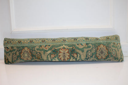 Teal Green Floral Rug Cushion, Antique Style Long Decorative Sofa Pillow