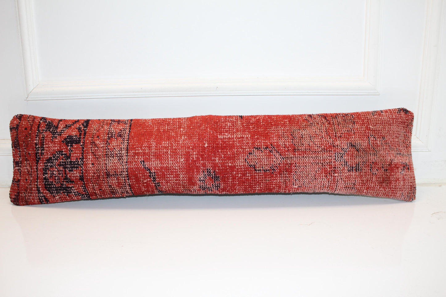 Bold Red Rustic Rug Cushion, Statement Long Sofa Bench Pillow