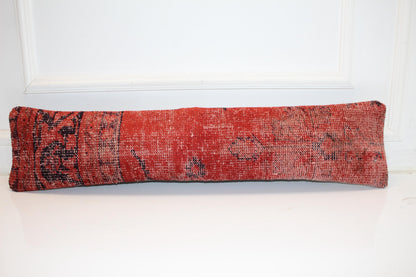 Bold Red Rustic Rug Cushion, Statement Long Sofa Bench Pillow