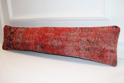 Bold Red Rustic Rug Cushion, Statement Long Sofa Bench Pillow