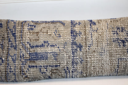 Blue Gray Geometric Rug Cushion, Calm Rustic Long Sofa Pillow