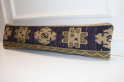 Navy Blue Tribal Rug Cushion, Ethnic Pattern Long Bench Sofa Pillow