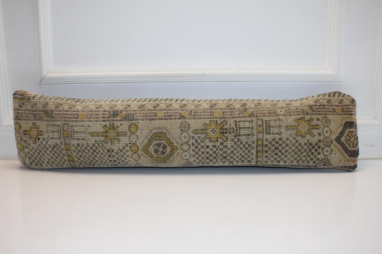 Soft Gray Beige Tribal Rug Cushion, Minimal Neutral Long Sofa Pillow