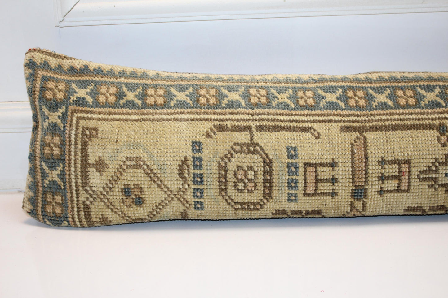 Earthy Beige Geometric Rug Cushion, Classic Tribal Long Sofa Pillow