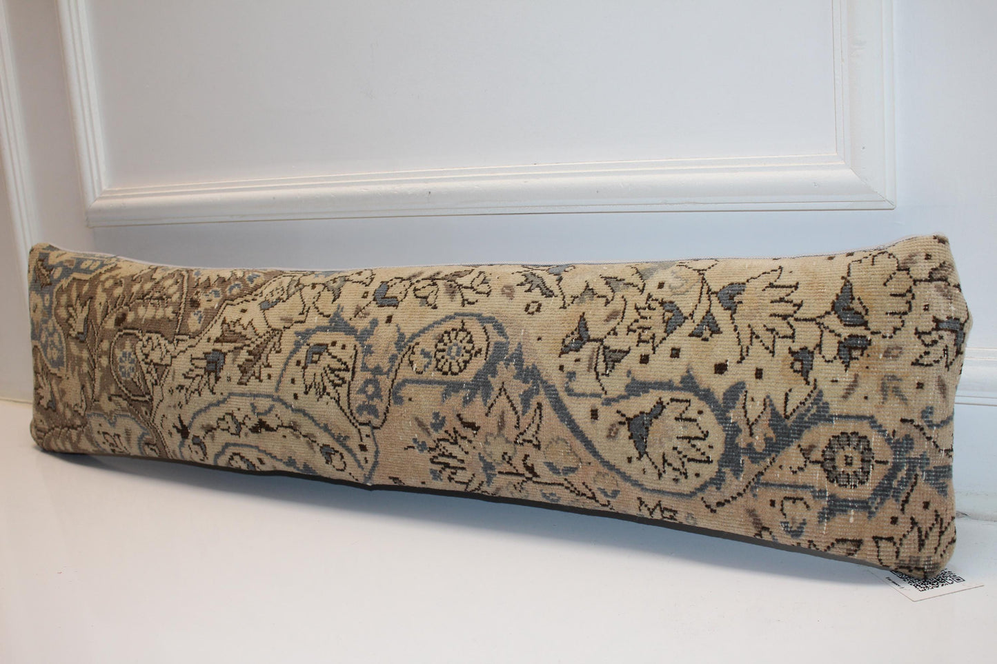 Beige Blue Floral Rug Cushion, Elegant Antique Style Long Sofa Pillow