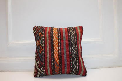 Handwoven Anatolian Rug Cushion, Boho Ethnic Decor, Rustic Sofa Accent (16x16 in)