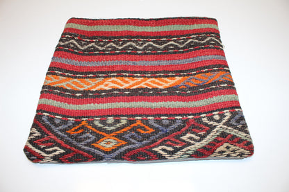 Handwoven Anatolian Rug Cushion, Boho Ethnic Decor, Rustic Sofa Accent (16x16 in)