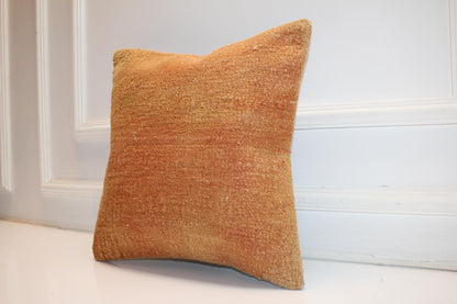 Handwoven Kilim Pillow Cover, Earth Tone Turkish Rug Cushion (16x16 in)