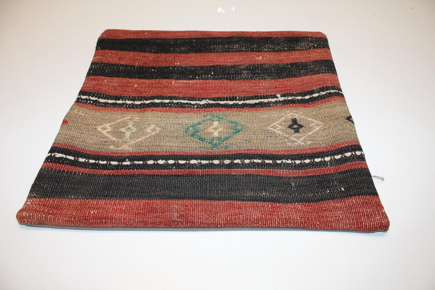 Handwoven Striped Kilim Pillow Cover, Turkish Boho Cushion (16x16 in)