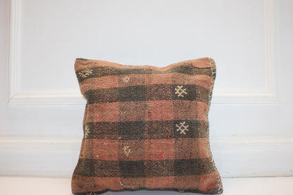 Handwoven Kilim Pillow Cover, Striped Turkish Rug Cushion (16x16 in)