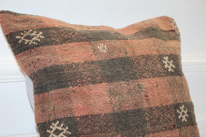 Handwoven Kilim Pillow Cover, Striped Turkish Rug Cushion (16x16 in)