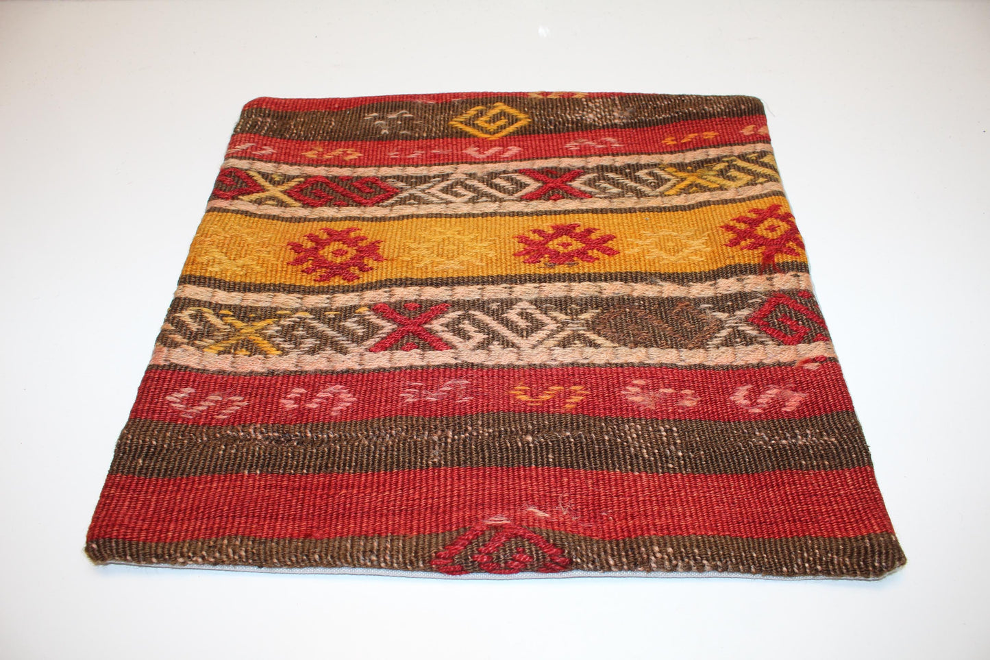 Handwoven Turkish Rug Cushion, Ethnic Tribal Boho Throw Pillow Decor(16x16 in)