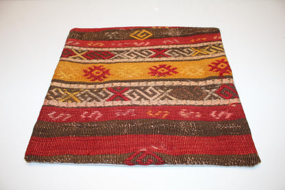 Handwoven Turkish Rug Cushion, Ethnic Tribal Boho Throw Pillow Decor(16x16 in)