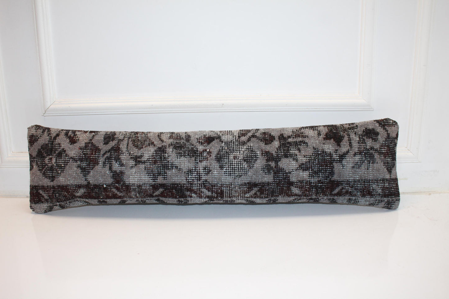 Monochrome Anatolian Kilim Cushion, Dark Neutral Boho Bench Decor