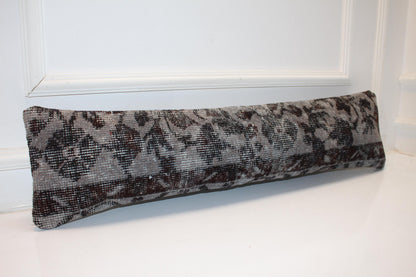 Monochrome Anatolian Kilim Cushion, Dark Neutral Boho Bench Decor