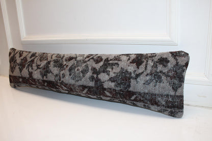 Monochrome Anatolian Kilim Cushion, Dark Neutral Boho Bench Decor