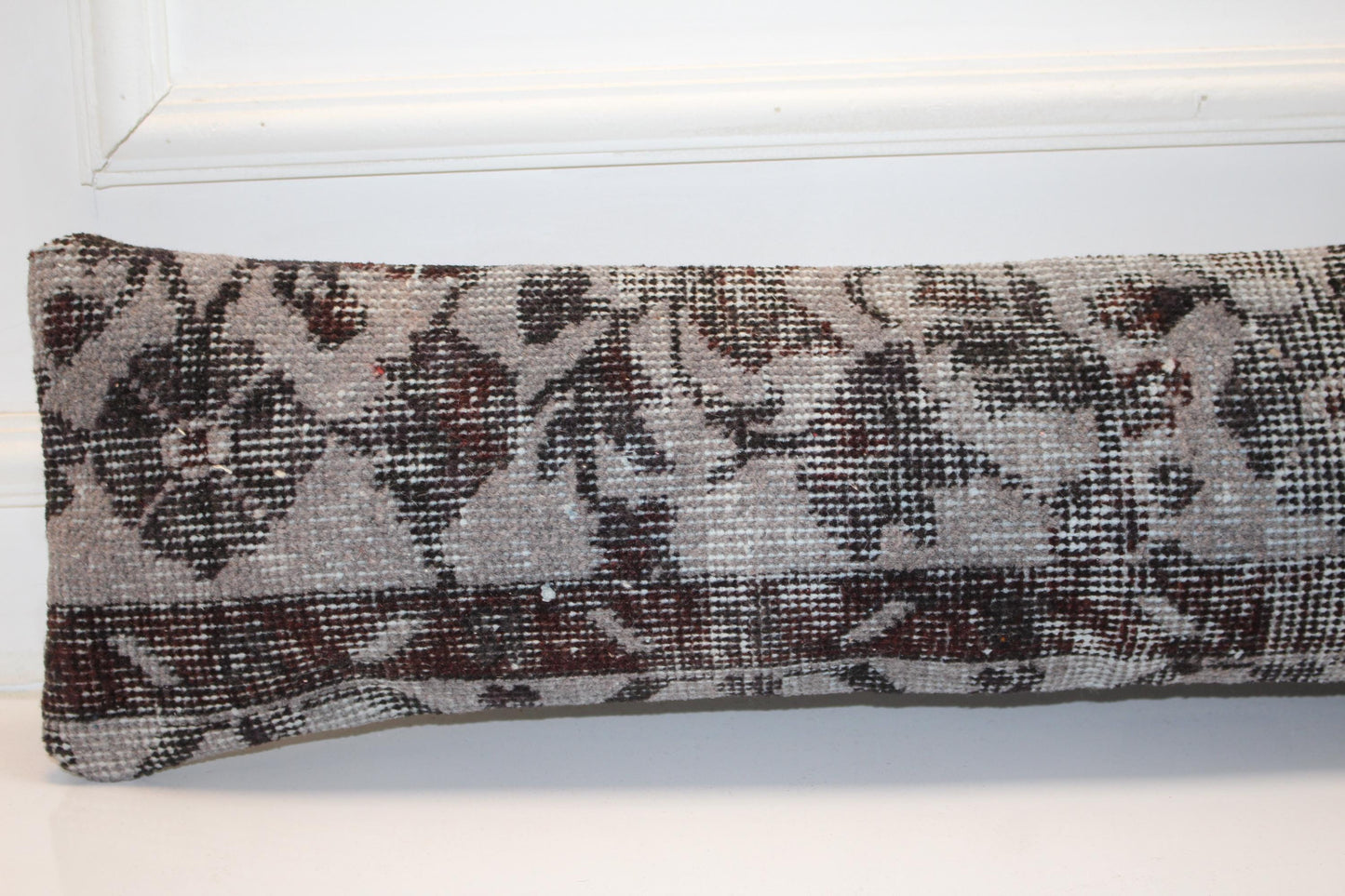 Monochrome Anatolian Kilim Cushion, Dark Neutral Boho Bench Decor