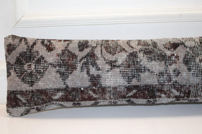 Monochrome Anatolian Kilim Cushion, Dark Neutral Boho Bench Decor
