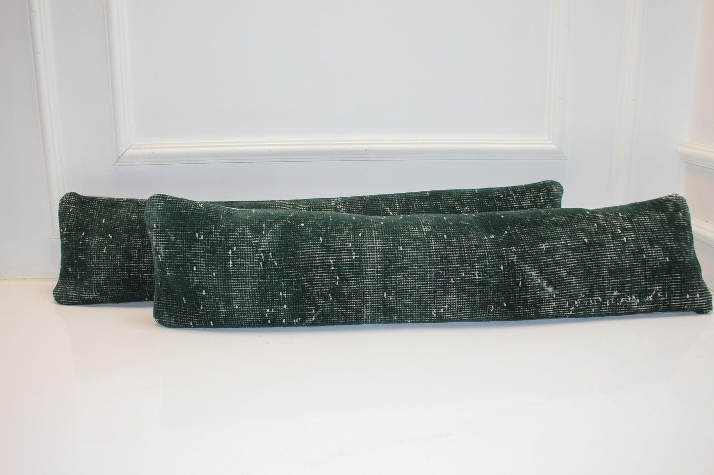 Set of 2 Handmade Dark Green Turkish Kilim Lumbar Pillow Covers
