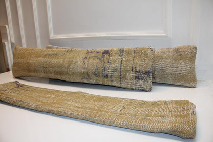 Set of 3 Handmade Turkish Kilim Lumbar Pillow Covers | Beige Gold Neutral Decor