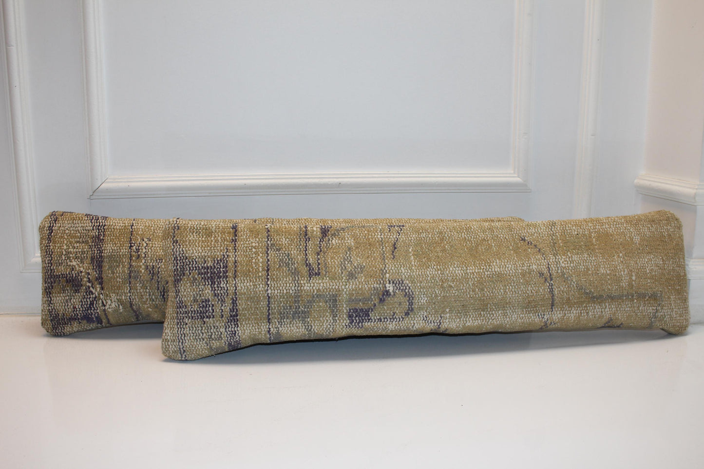 Set of 2 Vintage Turkish Kilim Lumbar Pillow Covers | Beige & Mustard