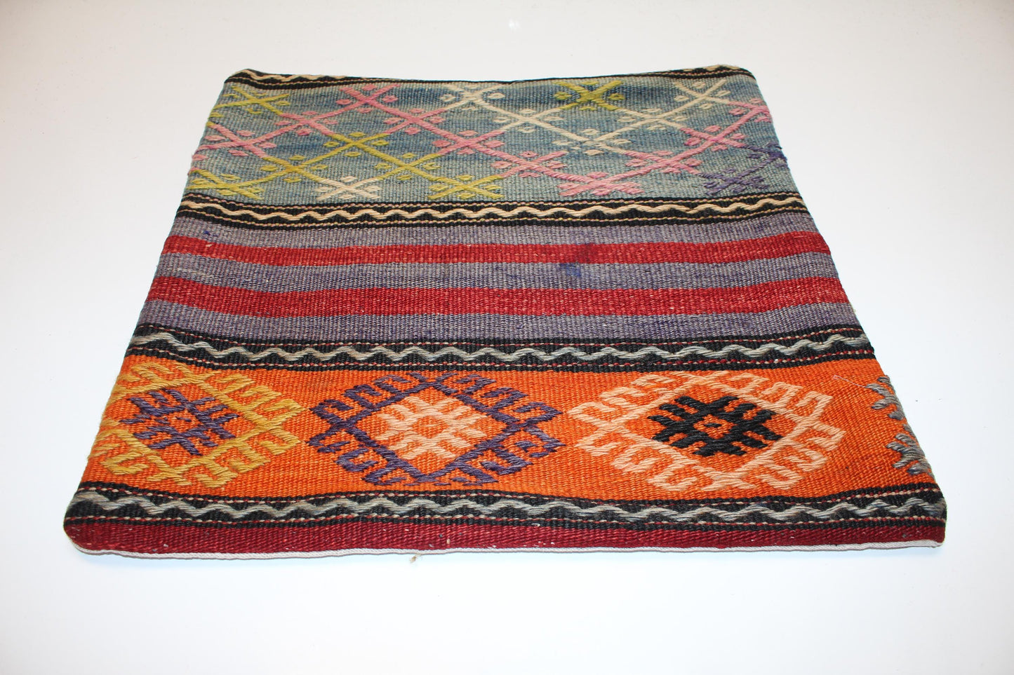 Handwoven Anatolian Rug Cushion, Colorful Boho Tribal Ethnic Home Decor18x18 inch