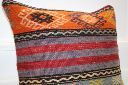 Handwoven Anatolian Rug Cushion, Colorful Boho Tribal Ethnic Home Decor18x18 inch