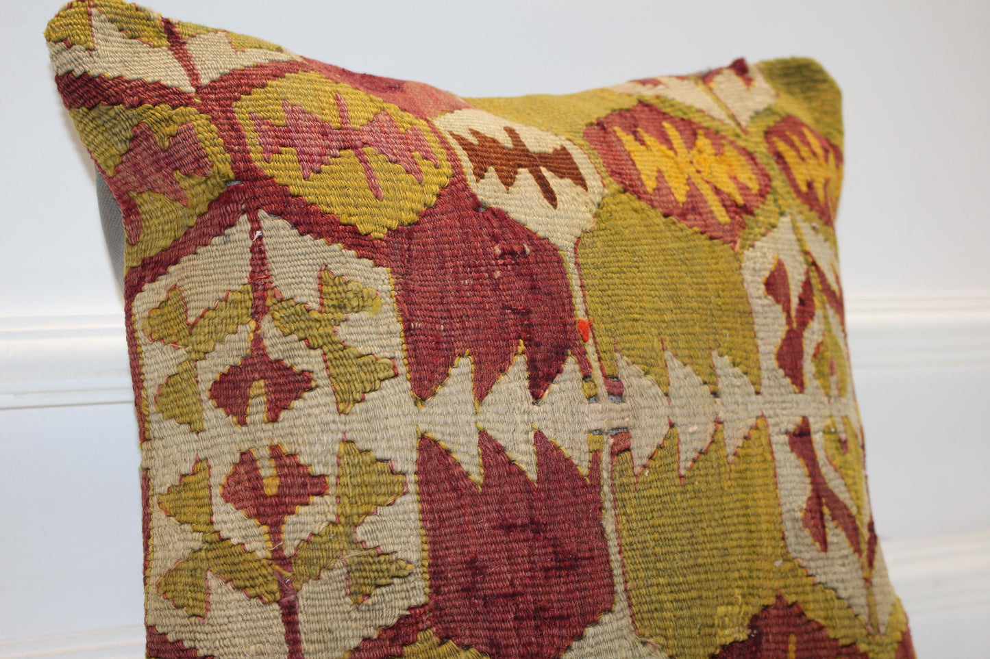 Handwoven Anatolian Rug Cushion, Boho Ethnic Decor, Rustic Sofa Accent, 16x16