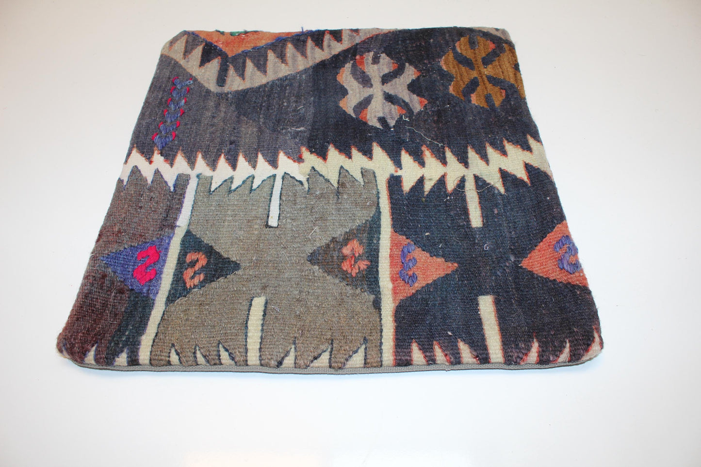 Handwoven Anatolian Rug Cushion, Tribal Boho Decor, Dark Earth Tone Sofa Pillow, 16x16