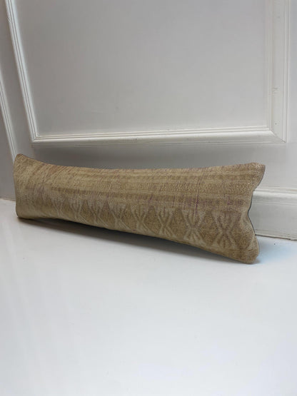 Neutral Beige Kilim Pillow Cover, Minimal Boho Farmhouse Decor, Long Rectangular Cushion