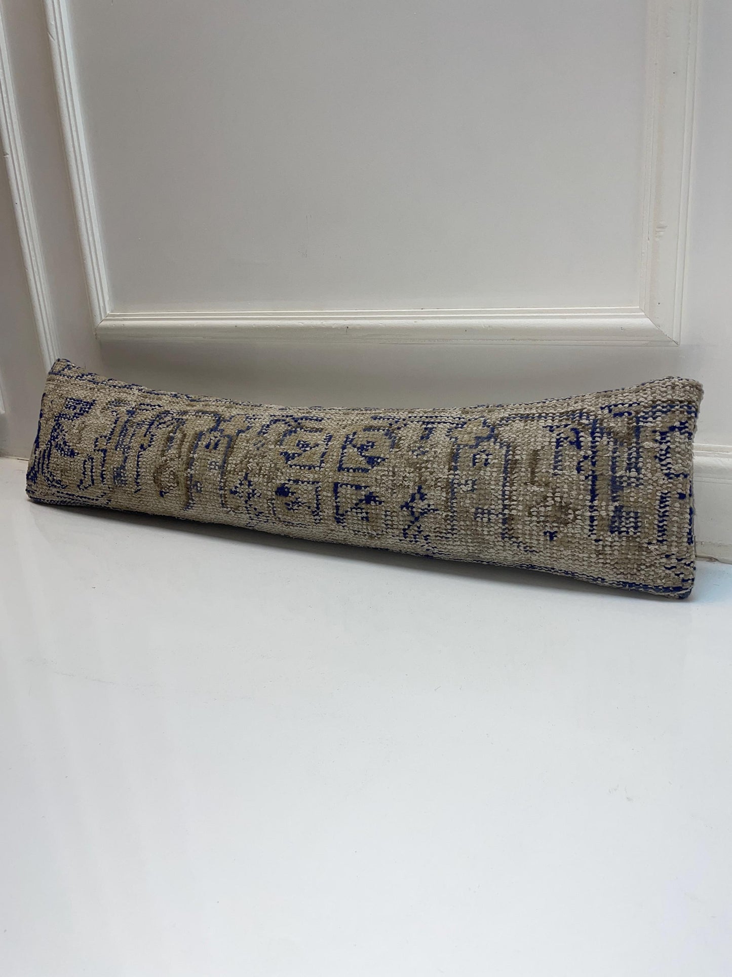 Blue Pattern Kilim Pillow Cover, Tribal Neutral Long Cushion, Boho Bench Sofa Decor