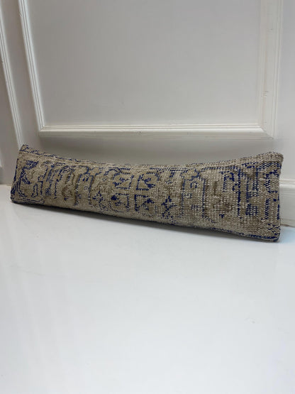 Blue Pattern Kilim Pillow Cover, Tribal Neutral Long Cushion, Boho Bench Sofa Decor