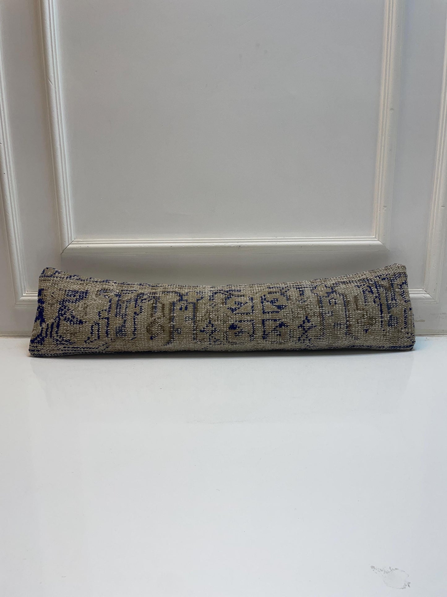 Blue Pattern Kilim Pillow Cover, Tribal Neutral Long Cushion, Boho Bench Sofa Decor