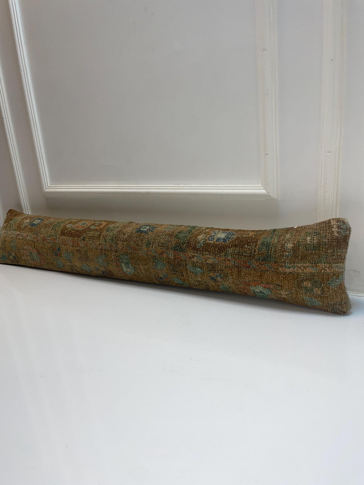 Earth Tone Kilim Pillow Cover, Teal Accent Boho Long Cushion, Neutral Bench Decor