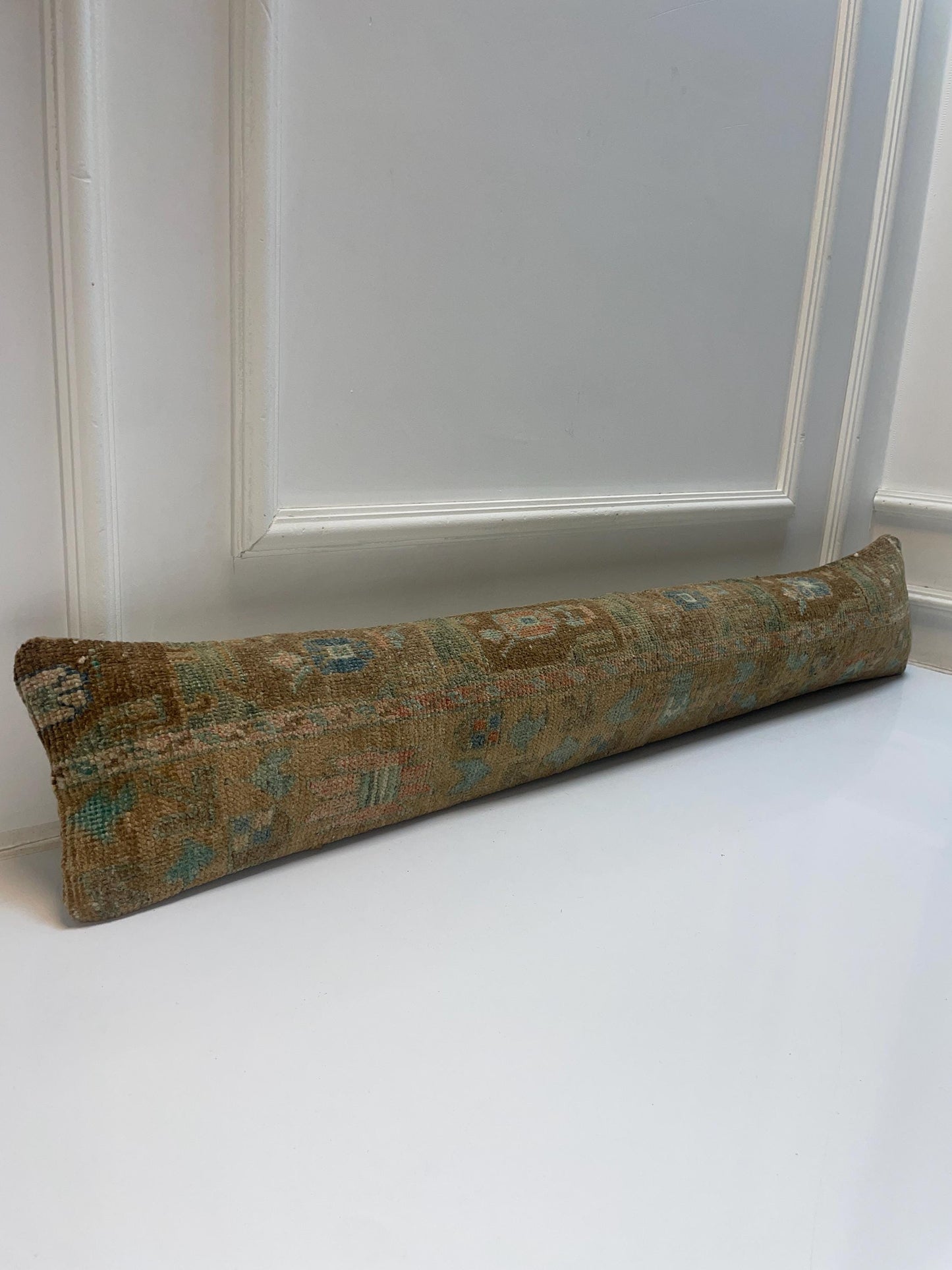 Earth Tone Kilim Pillow Cover, Teal Accent Boho Long Cushion, Neutral Bench Decor