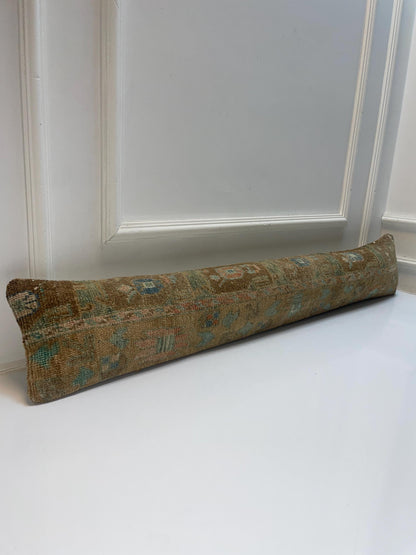Earth Tone Kilim Pillow Cover, Teal Accent Boho Long Cushion, Neutral Bench Decor