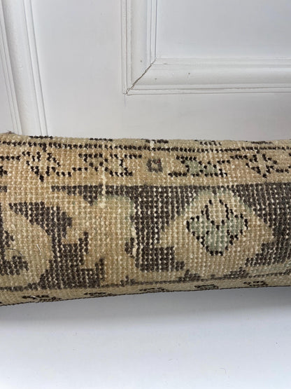 Symmetric Kilim Pillow Cover, Olive Beige Tribal Long Cushion, Neutral Bench Decor