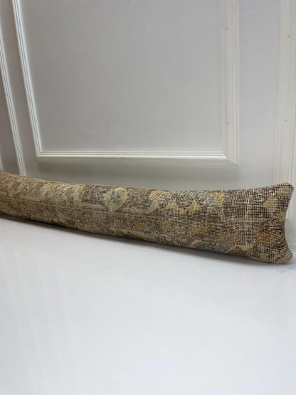 Distressed Neutral Kilim Pillow Cover, Soft Beige Long Cushion, Minimal Bench Decor