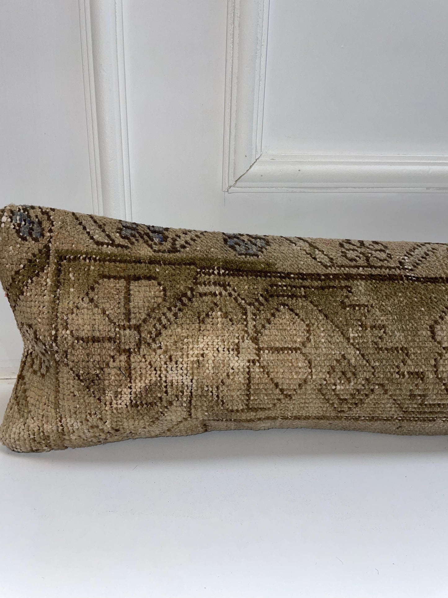 Floral Medallion Kilim Pillow Cover, Olive Beige Long Cushion, Classic Bench Decor
